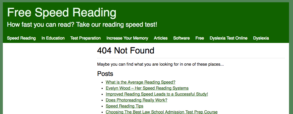 Free Speed Reading 404 page